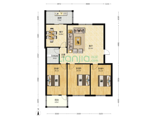 泰达家属院 3室2厅1卫 124平方