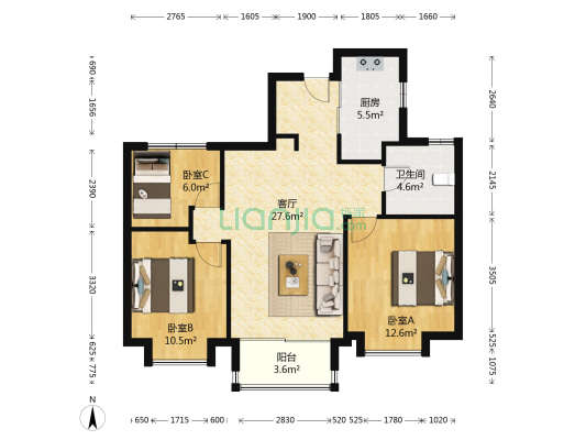 广宇东承府 3室1厅1卫 87平方