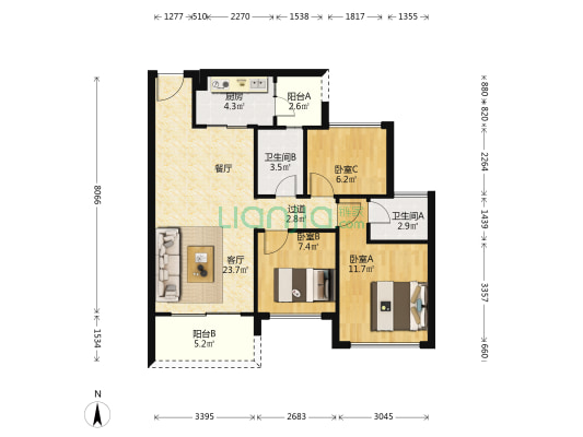 星河湾畔家园A区二期 3室1厅2卫 92平方