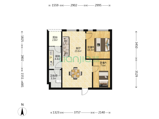 棠湖华府公园 2室1厅1卫 76平方