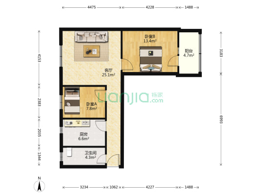 登高路68号 2室1厅1卫 70平方