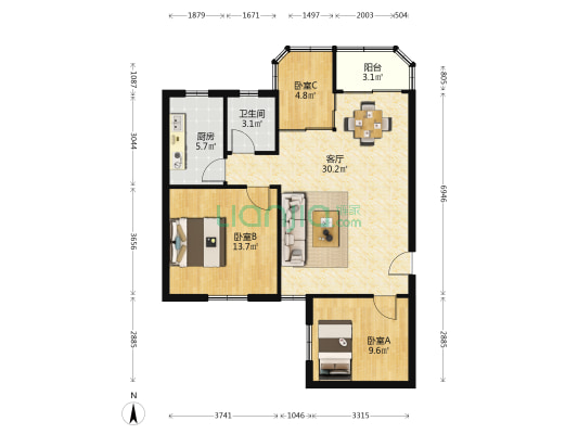 佳福阁 3室1厅1卫 82平方