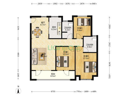 中南佳期漫 3室2厅2卫 117平方