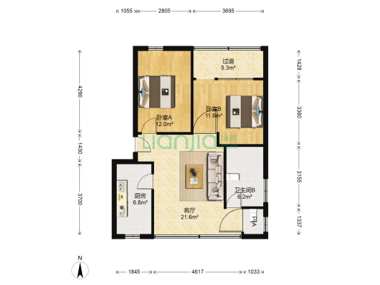 金物苑 2室1厅2卫 74平方