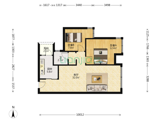 华宇城M2 2室1厅1卫 81平方