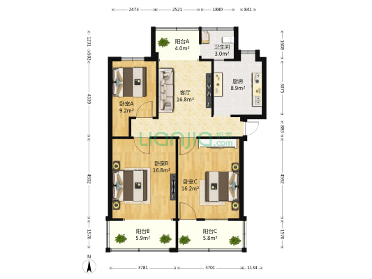 豫章路 3室1厅1卫 94平方