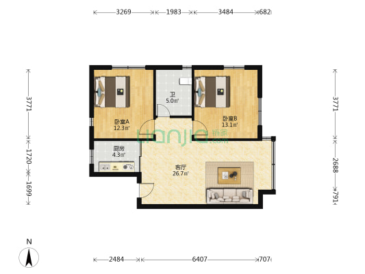 沈铁金街佳园 2室1厅1卫 84平方