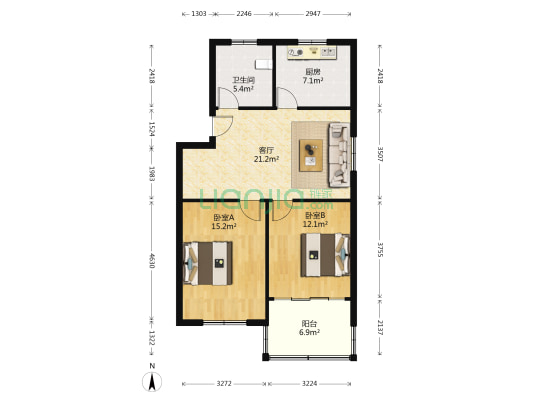 市医院家舍1-21 2室1厅1卫 86平方
