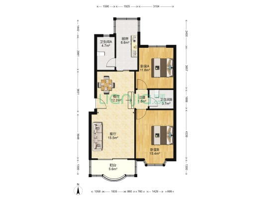 和兰苑 2室2厅2卫 100平方