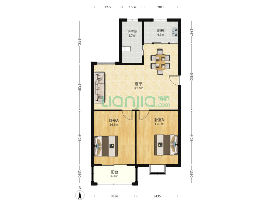 北港花苑 2室1厅1卫 93平方