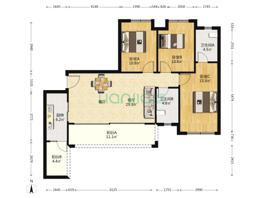 冠城学府 3室1厅2卫 110平方