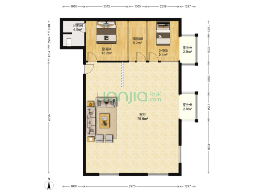 博泰国际 2室1厅1卫 163平方