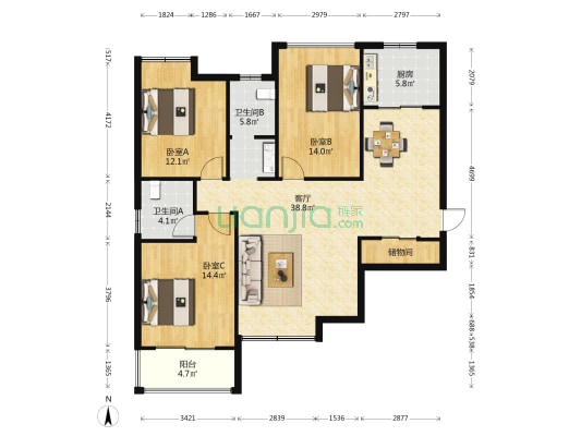 中建东湖明珠 3室1厅2卫 131平方