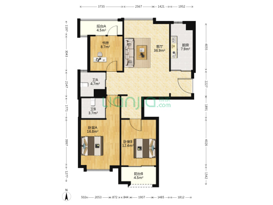 绿城皇冠花园二期 3室1厅2卫 135平方