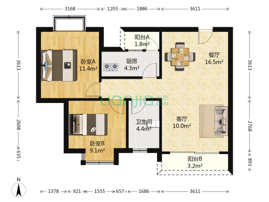 花千树六期 2室2厅1卫 78平方