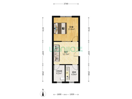乐福北苑 1室1厅1卫 44平方