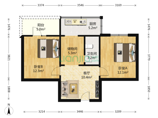 瑞西小区 2室1厅1卫 54平方