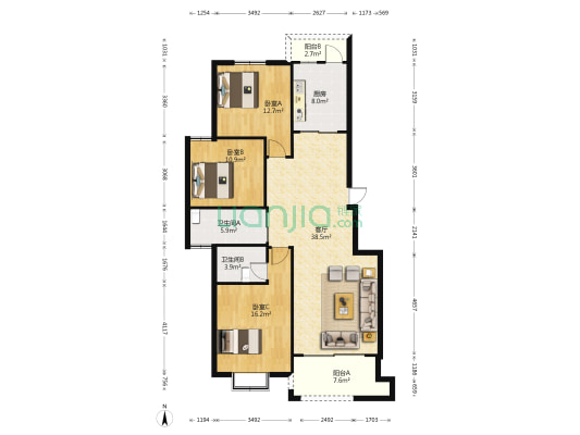 书香一品南园 3室1厅2卫 124平方