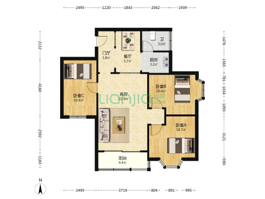华辉花园西区 3室2厅1卫 86平方