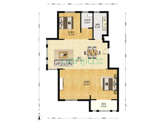 绿洲半岛(亭湖区) 2室1厅1卫 121平方