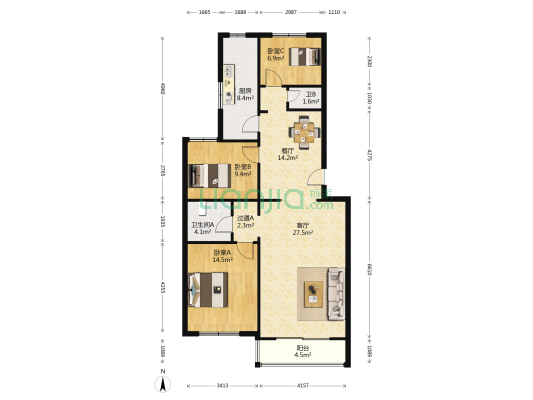 裕龙小区 3室2厅2卫 121平方