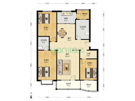 中天家和花园 3室2厅2卫 130平方