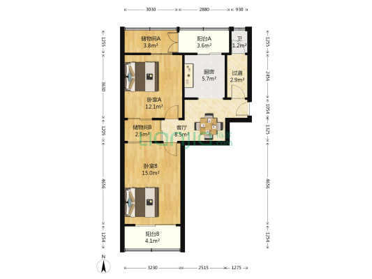 科院路3号 2室1厅1卫 67平方