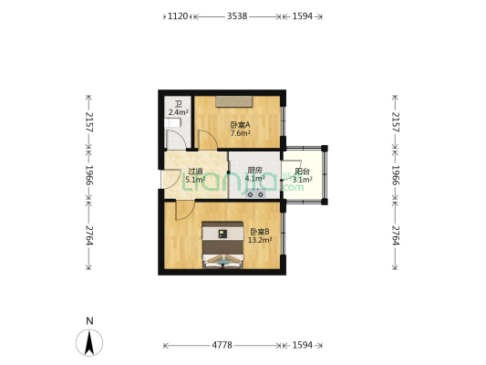 三文小区 2室0厅1卫 46平方