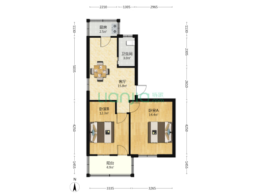 健康西路食品学院宿舍区 2室1厅1卫 63平方