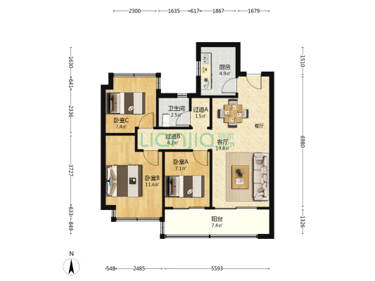 玖荣府 3室1厅1卫 88平方