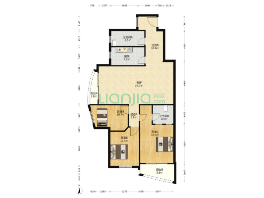 中环汇景大厦 3室1厅2卫 155平方