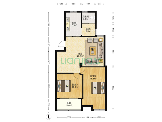 阳光世纪城 2室1厅1卫 101平方