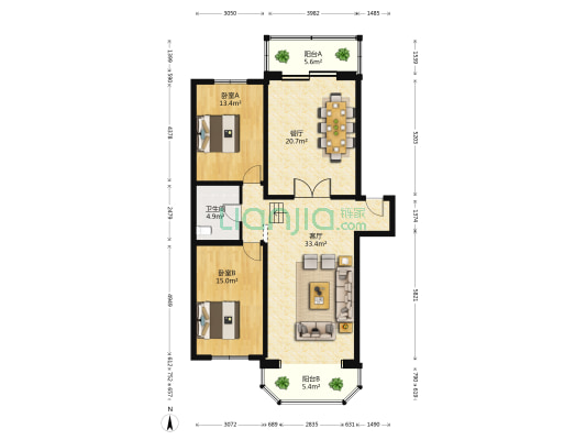 健信花园 2室2厅1卫 125平方