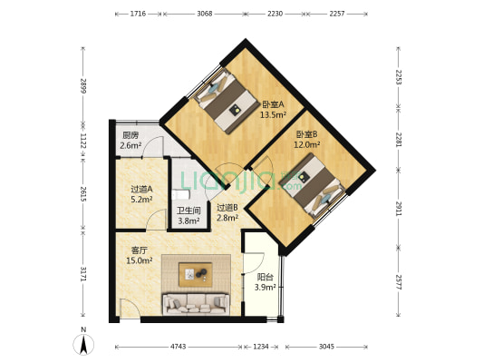 金港城（金海花园） 2室1厅1卫 73平方