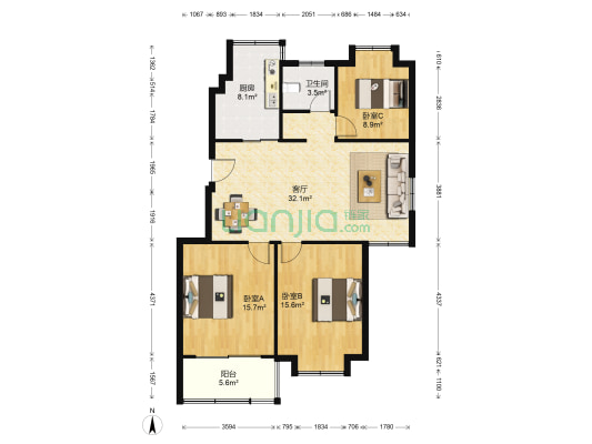 善景园 3室1厅1卫 106平方
