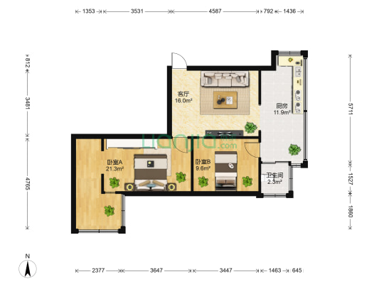 天君殿巷14号 2室1厅1卫 52平方