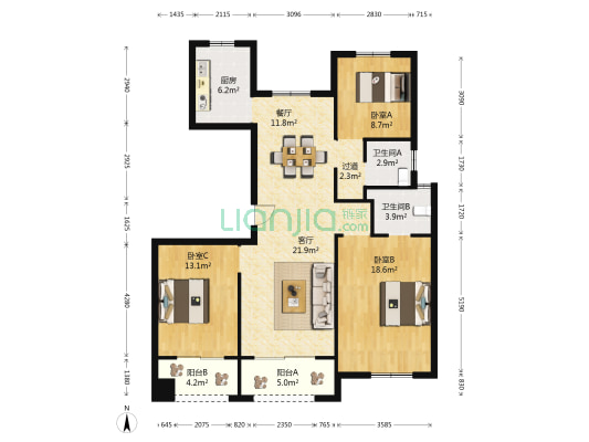 旭辉招商嘉樾府 3室2厅2卫 120平方