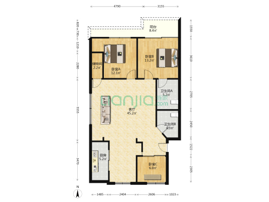 东街三期 3室1厅2卫 113平方