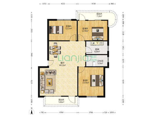 明珠花园 3室1厅1卫 116平方