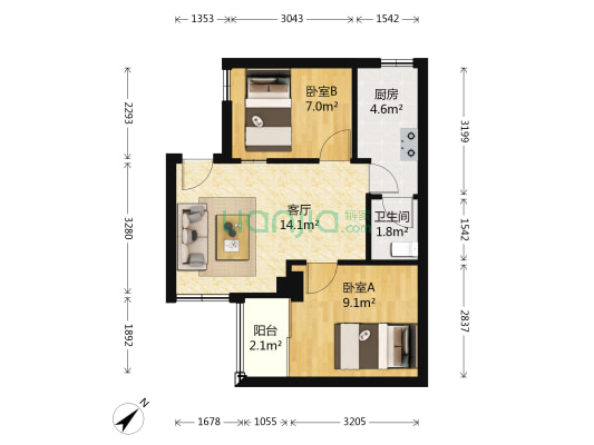 雅怡居 2室1厅1卫 50平方