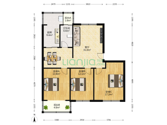 振财楼 3室1厅1卫 115平方