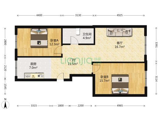 中山福苑 2室1厅1卫 100平方