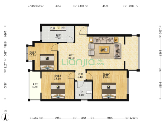 永商新城小区 3室1厅1卫 109平方