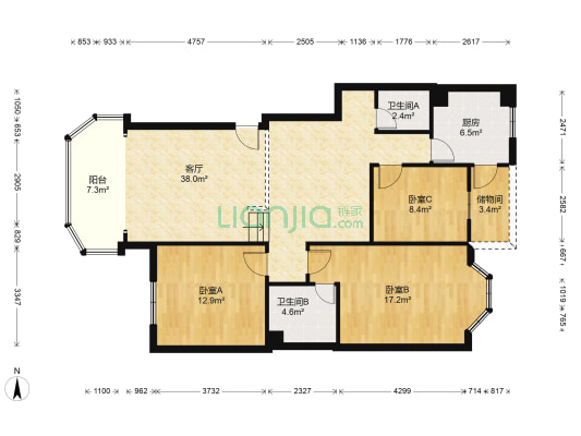新阳光健康家园 3室1厅2卫 127平方