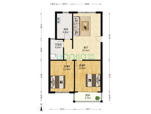 鑫欣家园 2室1厅1卫 94平方