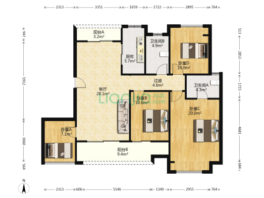 佳兆业滨江新城江上澜庭 4室1厅2卫 125平方