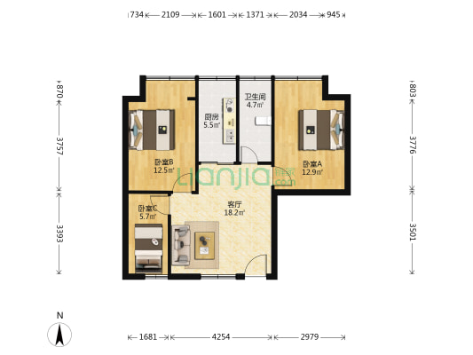 29号大院西区 3室1厅1卫 72平方