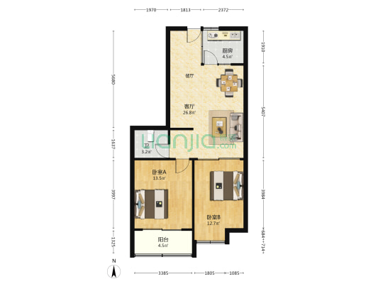 正祥尊园 2室1厅1卫 80平方