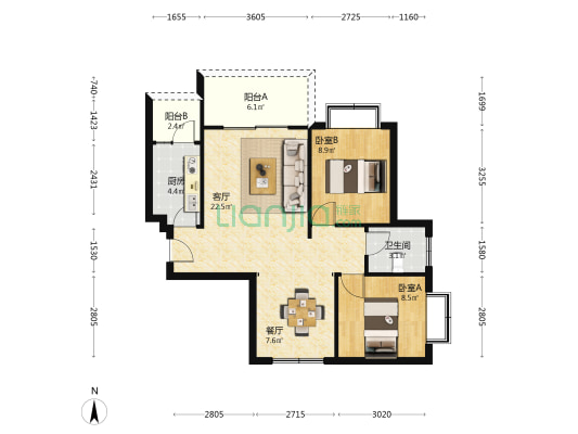 民福四期嘉禾苑 2室2厅1卫 87平方