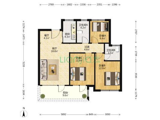 世茂锦域 3室2厅2卫 109平方